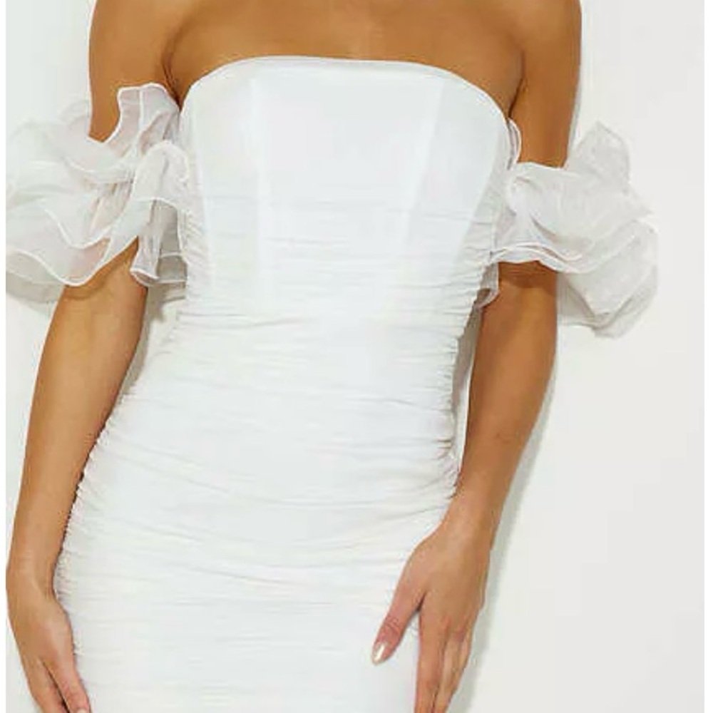 Hello Molly White Ruched Strapless Bodycon Dress
